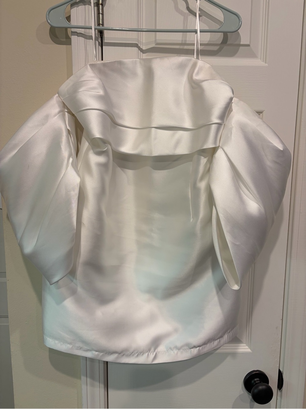 Ina White Satin Off-Shoulder Bridal dress with Voluminous Sleeves